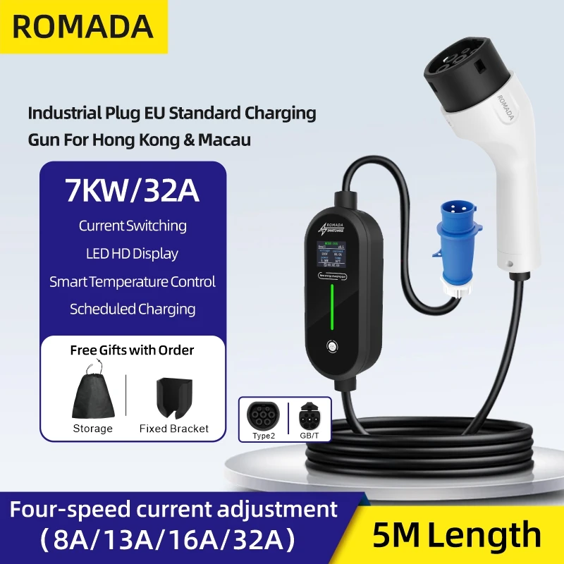 Ev Charger Adapter - ROMADA-cargador portátil para vehículo eléctrico, Cable